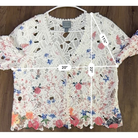 Rabbit Rabbit Designs Lace Floral Embroidered Button Cardigan Top Women's L - Picture 3 of 7